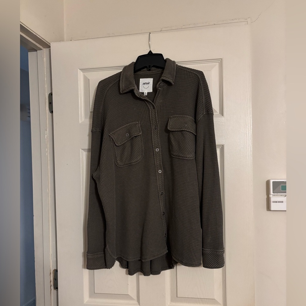 Aerie green waffle knit shacket new